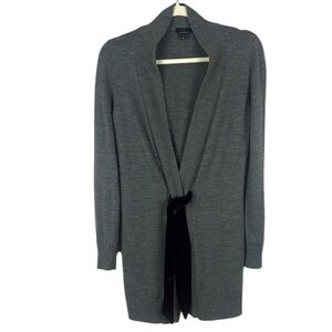 Talbots 100% Merino Wool Gray and Black Velvet Belt Duster Cardigan Size Small